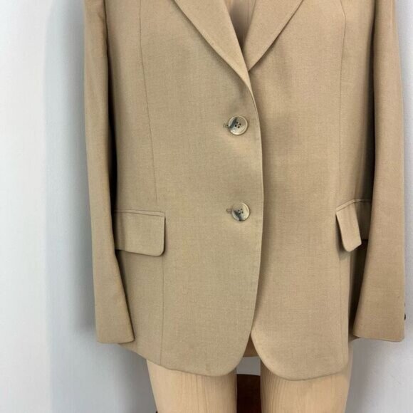 Vintage Women’s Medium Tan Wool Classic Suit Jacket Blazer Sports Coat 2 Button - Picture 9 of 14